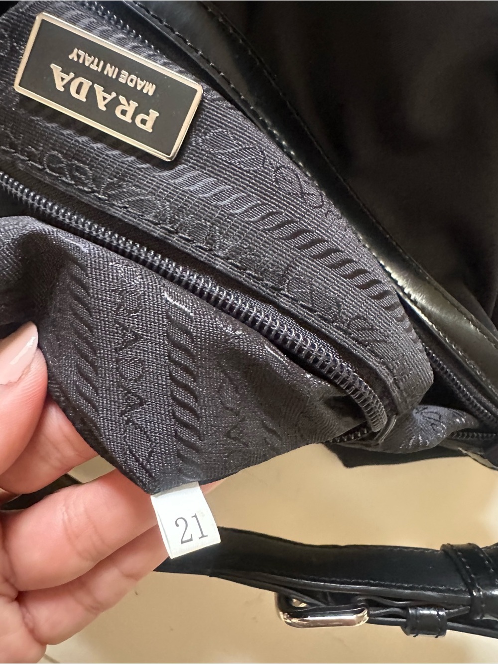 Authentic Prada black Tessuto Nylon Shoulder Bag with Leather Plaque - Picture 11 of 16